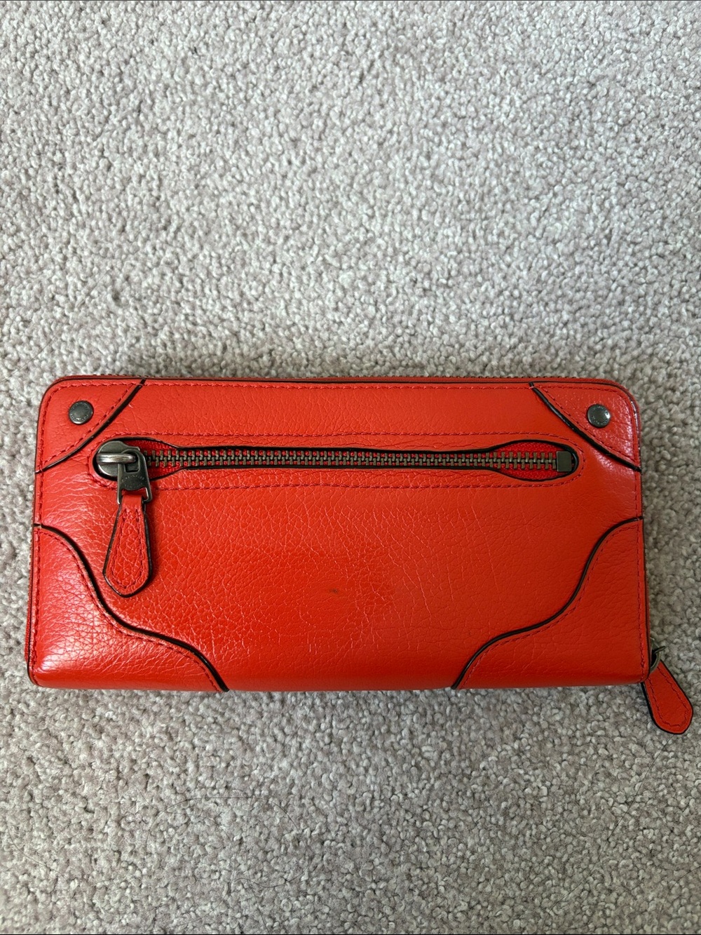 Coach Mickie Orange-Red Zip Around Leather Wallet - Picture 2 of 3